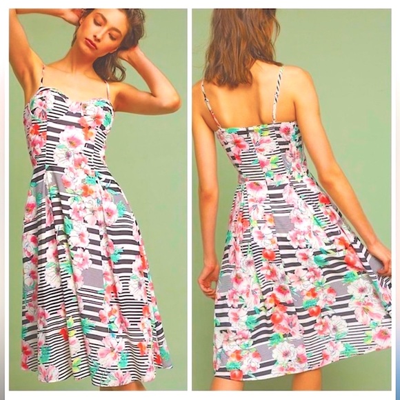 Yumi Kim Dresses & Skirts - Yumi Kim Black and White Stripes Floral Dress from Anthropologie